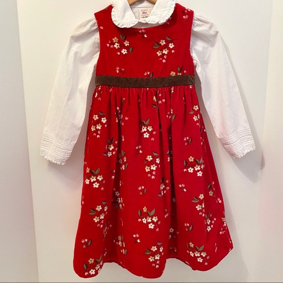 Vintage Gap Kids Velvet Floral Dress w/ Blouse 4T Peter Pan Collar Holiday - Picture 5 of 11